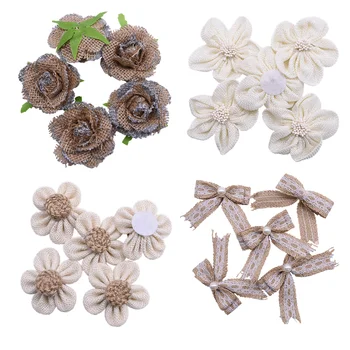 

5Pcs Natural Jute Burlap Artificial Flower Rustic Wedding Party Valentine's Day Home Decoration DIY Handmade Scrapbooking Craft