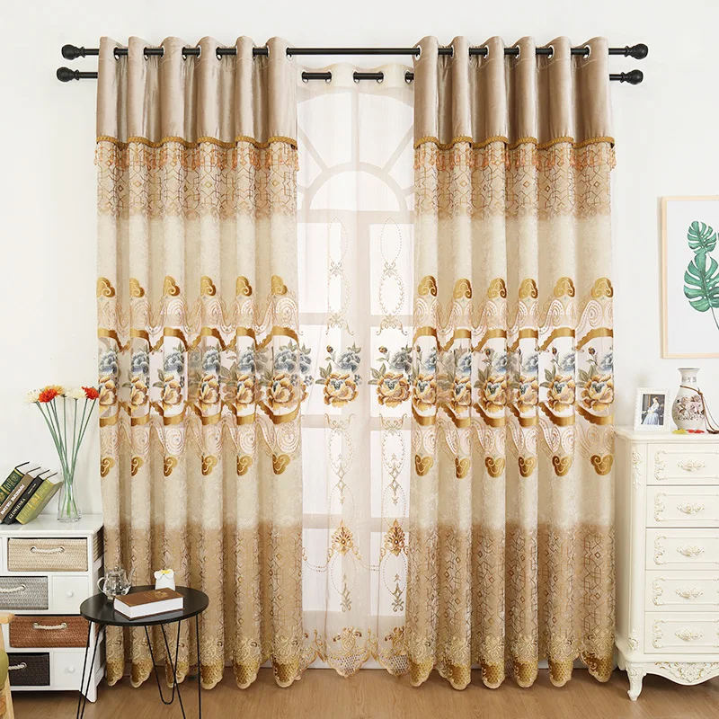 

European Style Simple Luxury Shade Embroidery Curtains for Living Dining Room Bedroom.