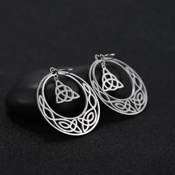 My Shape Hoop Gothic Earrings Stainless Steel Big Earring Dangle Earrings Irish Knot Women Gold Color Pendientes Gothic Jewelry