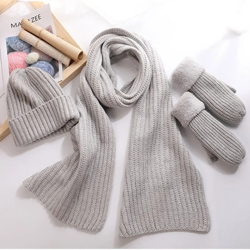 

Knitted Winter Hat Scarf Gloves Set Women Thick Warm Cotton Beanies Soft Scarf hat and scarf for a Girl