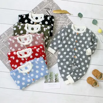 

2020 Brand New Newborn Toddler Baby Girl Long Sleeve Clothes Dot Knitted Sweater Winter Warm Polkal Dots Romper Jumpsuit Outfits