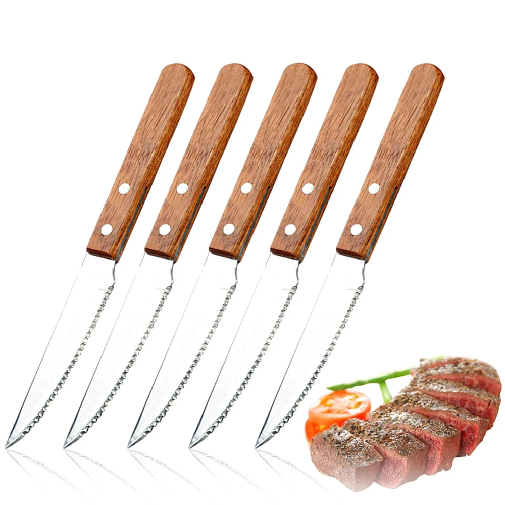 Steak Knives Set of 4 6 Stainless Steel Serrated Steak Knife Fork kitchen Camping Restaurant