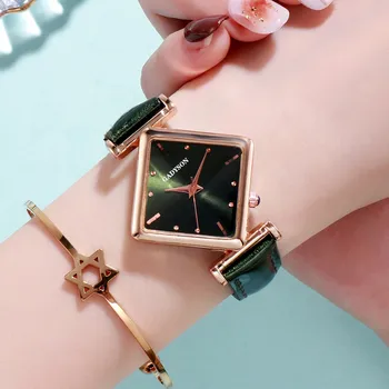 

Fashion Quartz Watch Dress Women Watches часы женские Luxury Exquisite Minimalist Geometric Square Gradient Matte Leather Watch