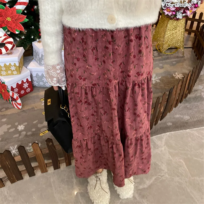 RUGOD Boho шикарная Весенняя с высокой талией Цветочная элегантная длинная юбка свободного размера плюс юбки женские вельветовые Облегающие юбки