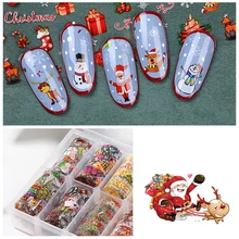 Рождественская Голографическая фольга для ногтей, новогодняя переводная наклейка для дизайна ногтей, водная горка, наклейки для ногтей, маникюр, сделай сам