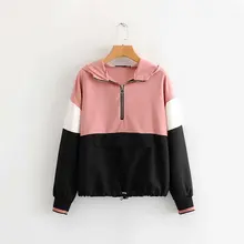 Оверплюс товаров, экспортируемых в Европу и США, Женская Осенняя толстовка с капюшоном розового и черного цветов с рукавами+ ремень по бокам, Повседневная