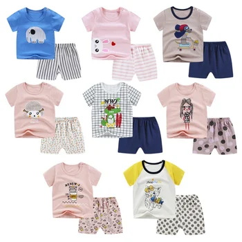 

cotton Summer baby children soft shorts suit t-shirt todder boy and girl kids cartoon cute clothes cheap stuff for 0-6Y