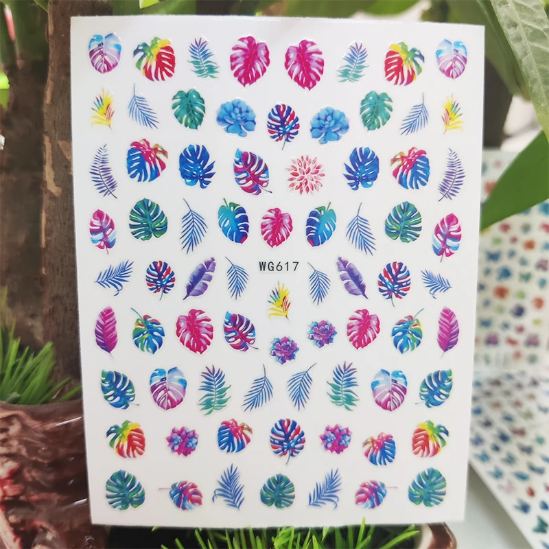 3d Stickers For Nails Tropical Plants Color Leaf Grass Nails Art