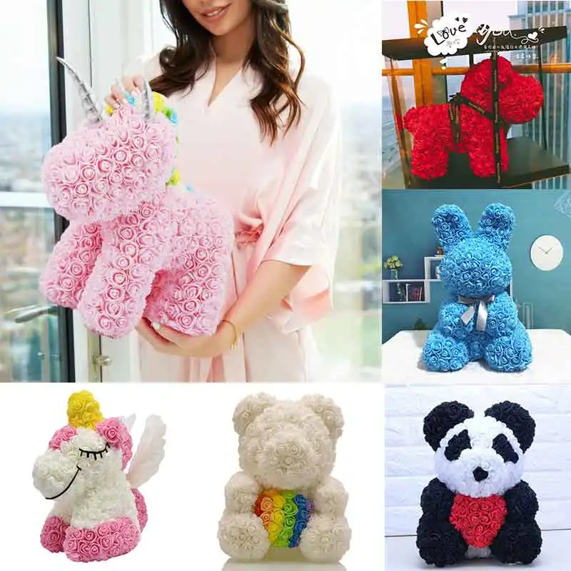 

2019 Hot Sale Rabbit Dog Panda Unicorn Teddy Bear Rose Soap Foam Flower Artificial Toy Christmas Gifts for Women Valentines Gift