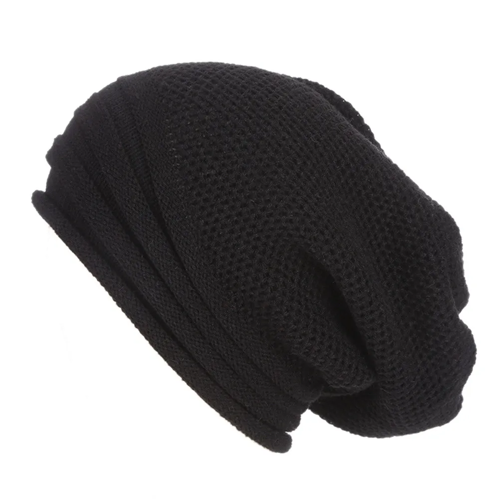 Sleeper# P501 модная мужская и женская мешковатая Теплая Вязаная Зимняя шерстяная вязаная Лыжная шапка с черепом, свободные шапки, шапка на каждый день - Color: Black
