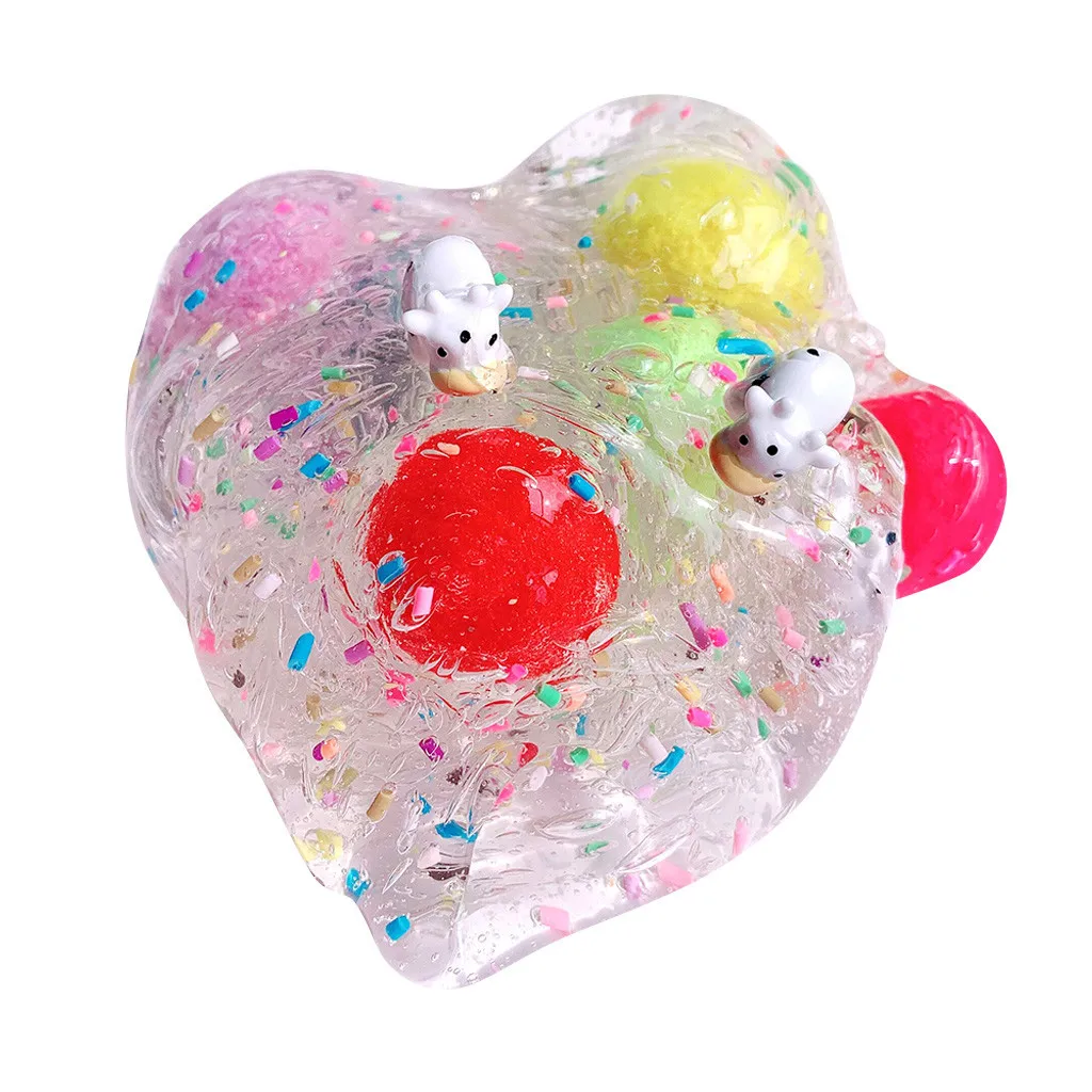 Beautiful Clear Bubblegum Dairy Cow Slime Relief Children Kid Funny Toys Gift Fluffy Slime Crystal Dough #B
