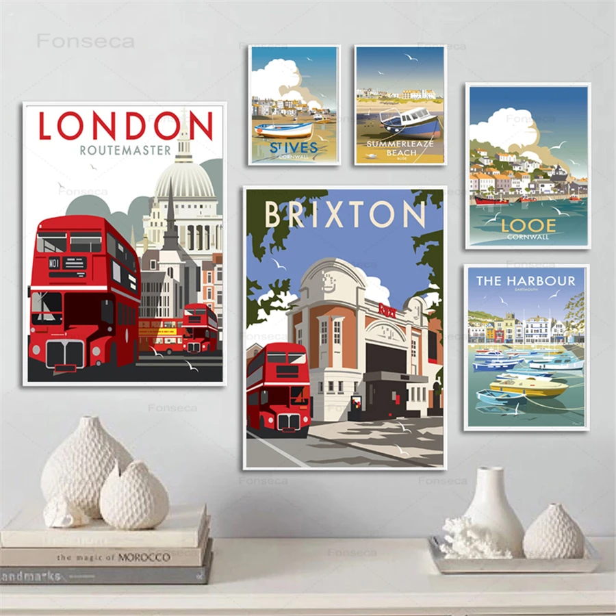 

Nordic Cartoon Poster City Scenery Canvas Painting London Roman Landscape Wall Ar Pictures for Living Room Home Decoration