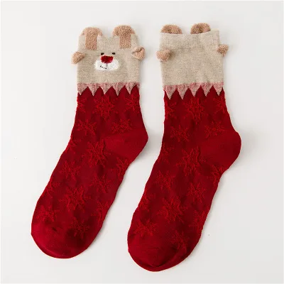 1 пара, Kawaii Harajuku, Милые Носки с рисунком оленя, Санта Клауса, снеговика, женские теплые хлопковые рождественские носки, рождественские подарки для женщин - Цвет: Snowfeak