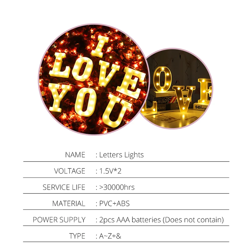 Led Romantic courtship heart-shaped light box letters DIY battery