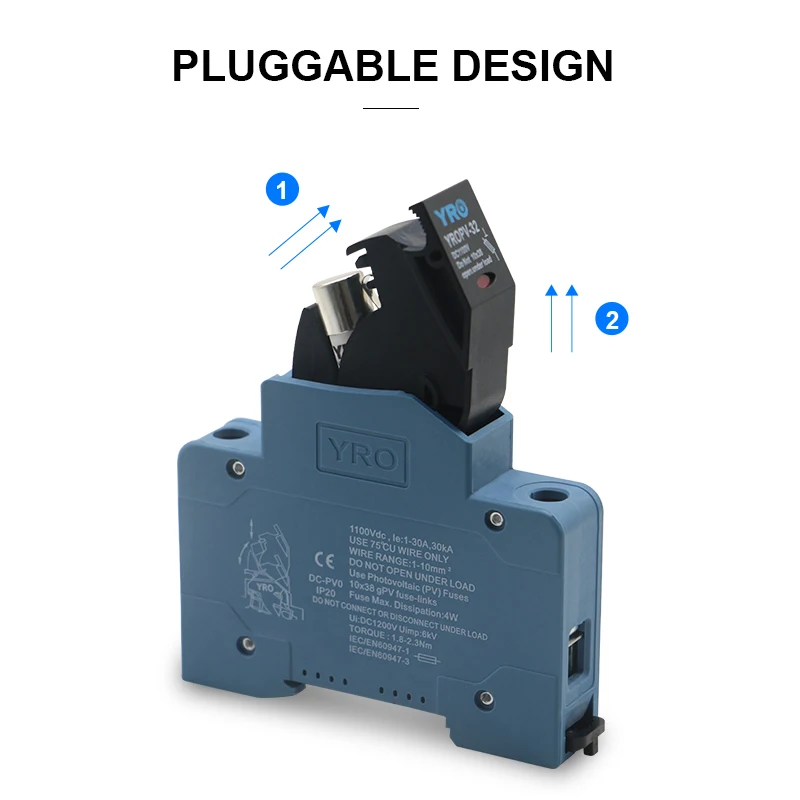 DC 1P 1000V PV Solar Fuse Fusible 10x38MM gPV with LED Fuse Holder for Solar PV System Protection YROPV-32 dc fuse holder solar pv fuse