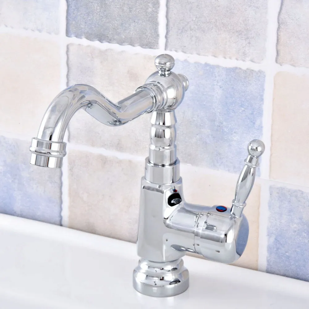 

Polished Chrome Brass Bathroom Kitchen Basin Sink Faucet Mixer Tap Swivel Spout Single Handle One Hole Deck Mounted msf635