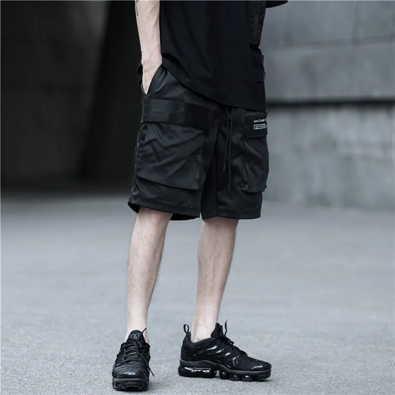 Мужские черные шорты в стиле рок, хип-хоп, Карго, короткие штаны, мужские черные повседневные уличные штаны, повседневные свободные, размер США