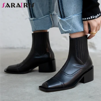 

SaraIris High Heels Chelsea Boots Women New Genuine Leather Boots Ladies Fashion Luxury Brand Platform Shoes
