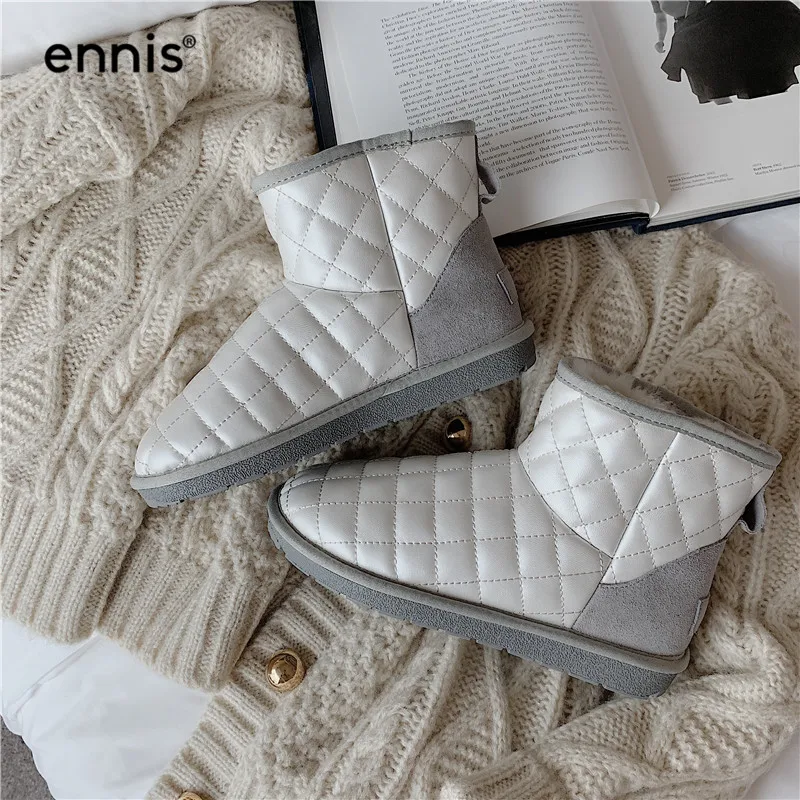 ENNIS/ г. Модные зимние ботинки женские ботильоны на плоской подошве с овечьим мехом женские водонепроницаемые плюшевые Ботинки теплая обувь большого размера A9300