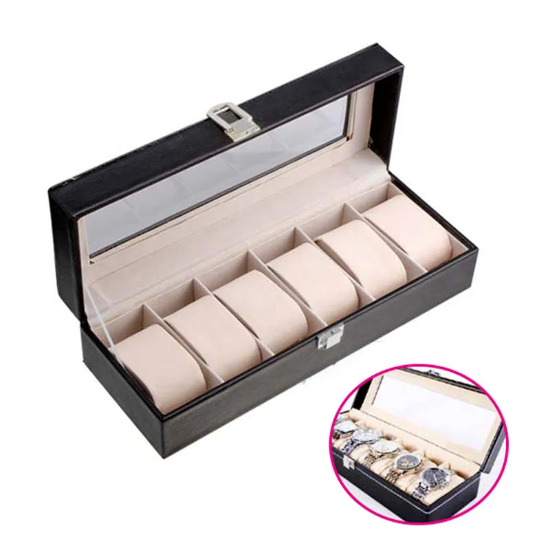 10/6 Grids Wristwatch Box Holder PU Leather Watch Box Watches Display Rectangle Jewelry Storage Boxes High Quality jewelry box