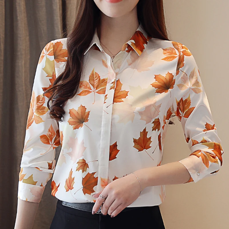 Женские рубашки с длинными рукавами женские топы Blusas mujer de moda блузки на пуговицах Цветочная шифоновая блузка с воротником 623G7