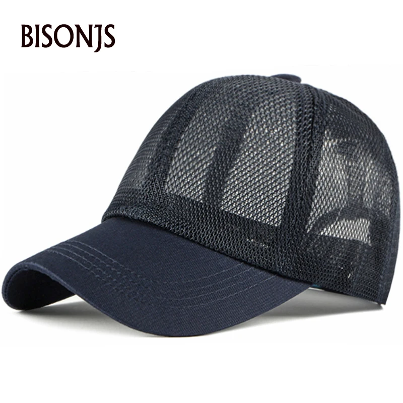 BISONJS 2020 Новая женская сетчатая бейсболка Мужская модная полая однотонная шляпа