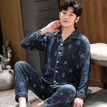 

2020 Summer Casual Striped Cotton Pajama Sets for Men Short Sleeve Long Pants Sleepwear Pyjama Male Homewear Lounge Wear Clothes
