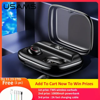 

USAMS Bluetooth 5.0 Wireless Earphones Charging Box With Led TWS Earbuds Stereo Sports Waterproof Earbuds Headsets With Mic