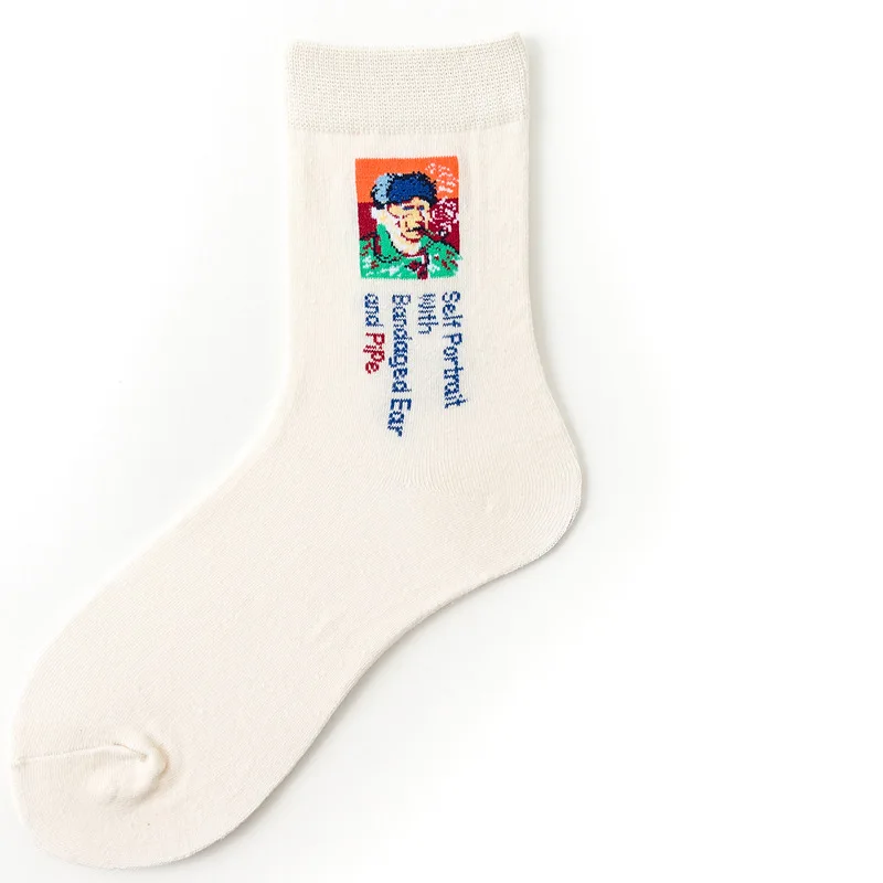 Абстрактное искусство одежда в уличном стиле с принтом из мультфильмов Kawaii короткие носки Ван Гог Ренессанс масляной краской хлопковые носки счастливые женские теплые Забавные милые носки - Цвет: art socks 18