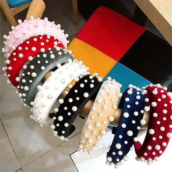 

Fashion Boutique Full pearl Headband wild hair accessories Women's velvet sponge hairbands high-end headband hair band Headdress
