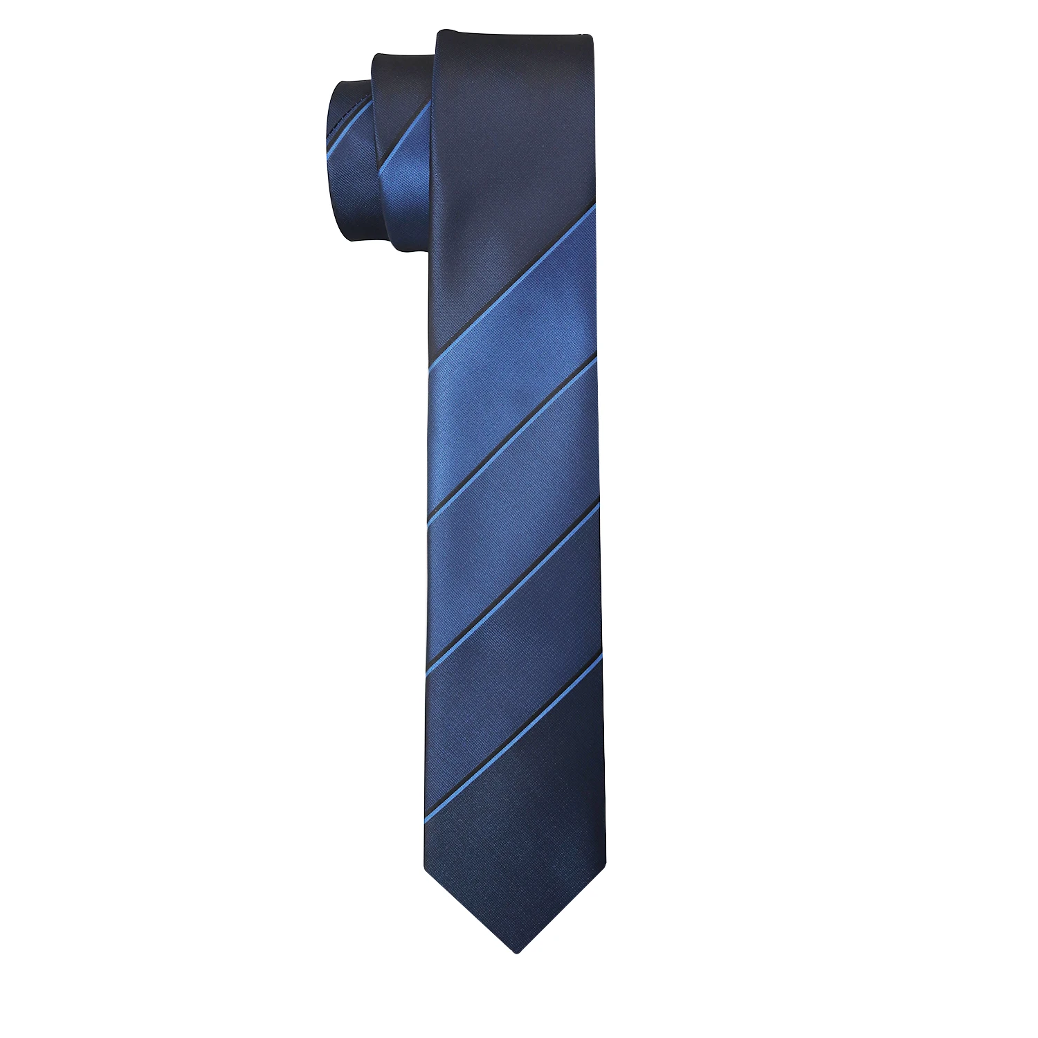 

High Quality Fashion Classical Silk Polyester 7CM Business Neck Tie for Men Work Dress Shirt Blue Striped Necktie With Gift Box