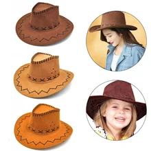 Повседневная ковбойская шляпа в западном стиле, шляпа от солнца, ковбойская детская шляпа, искусственная замша, широкие полями, для отдыха, Хэллоуин, детская шапка, цветная