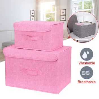 

Newly 2pcs/set Cotton And Linen Storage Box Foldable Large Waterproof Laundry Bucket Home Bathroom