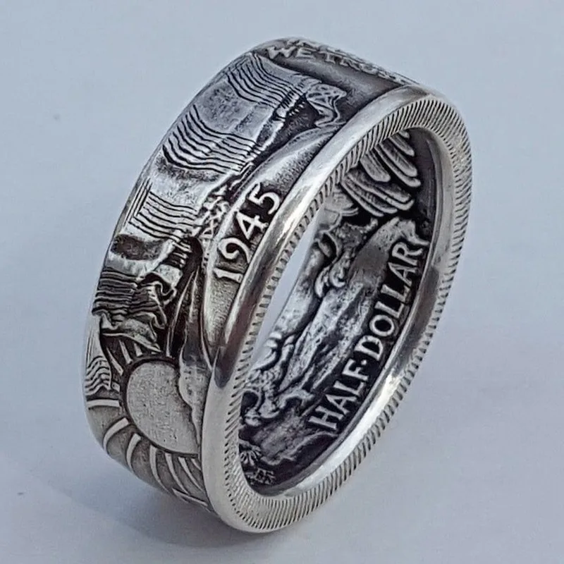 

New Antique Coin Shape Morgan Ring United States of America Half Dollar 1945 Ring Vintage Style Rings Men