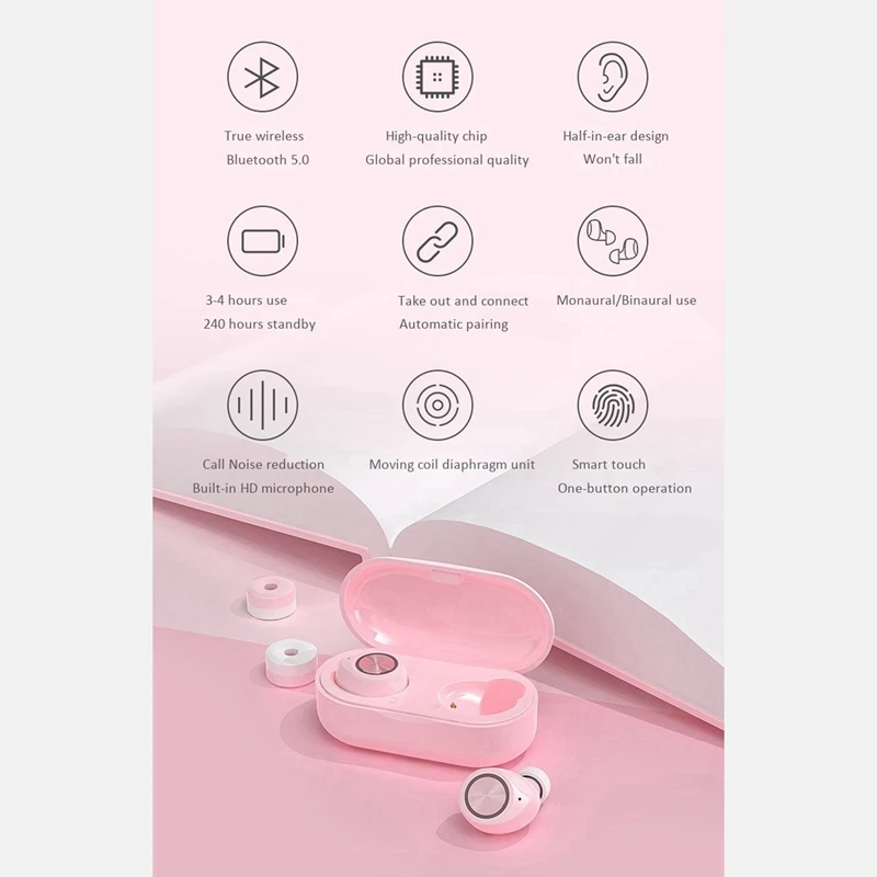 TWS 6 0 Bluetooth Wireless Earphone Press Handsfree Stereo Wireless Bluetooth Headphone Earbuds for Android Apple Pink 
