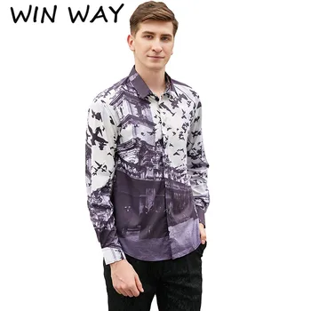 

Win Way Long Sleeve Shirt Building Pattern Suit Men's Clothing Casual Slim Fit Shirt Autumn Spring Wedding Party Prom Clothes