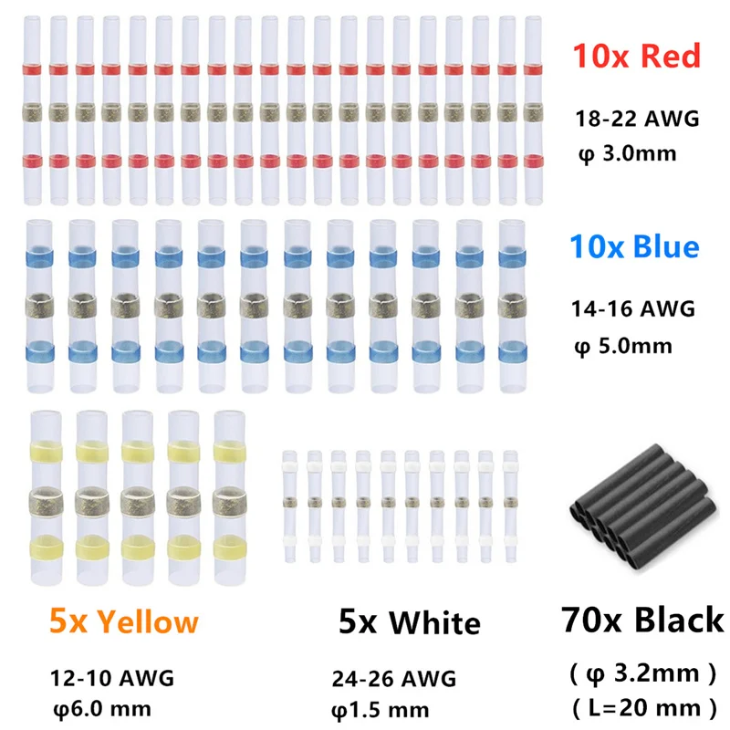 100Pcs Mixed Heat Shrink Wire Connectors font b Solder b font Sleeves Waterproof Butt Terminals Crimp