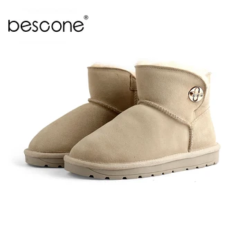 

BESCONE New Design Boots Fashion Metal Decoration Comfortable Round Toe Square Heel Winter Snow Shoes Ankle Women's Boots BX39