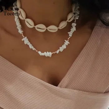 

Tocona 2 Layer Bohemian Natural Stone Necklace for Women Summer Shell Gold Bead Chocker Handmade Jewelry Accessories 8568