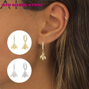 

Aide 925 Sterling Silver Hoops Fashion Bee Insect Earrings earrings stud Charming Earrings 925 Hoops Silver Earrings Hoops