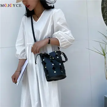 

2pcs Drawstring Shoulder Handbags Women Bucket Hollow Female Tote Satchel Bag for Outdoor Shopping Traveling Ornaments