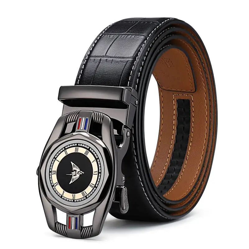black19525 Роскошные мужские ремни из натуральной коровьей кожи, Модный классический мужской ремень с автоматической пряжкой высокого качества - Цвет: black19525
