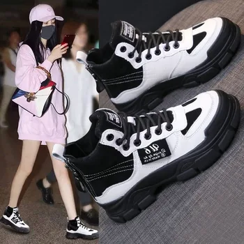 

Zipper Double High-top Shoes Women 2020 Winter New Women's Boots Thick-soled Plus Velvet Sneakers Wild Gray Women Shoes