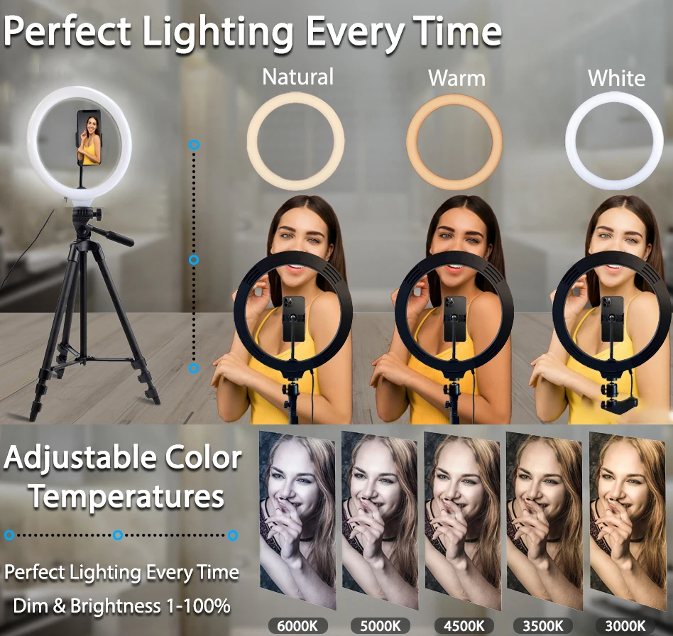 26cm Photo Ringlight Led Selfie Ring Light Phone Bluetooth Remote Lamp Photography Lighting Tripod Holder Youtube Video