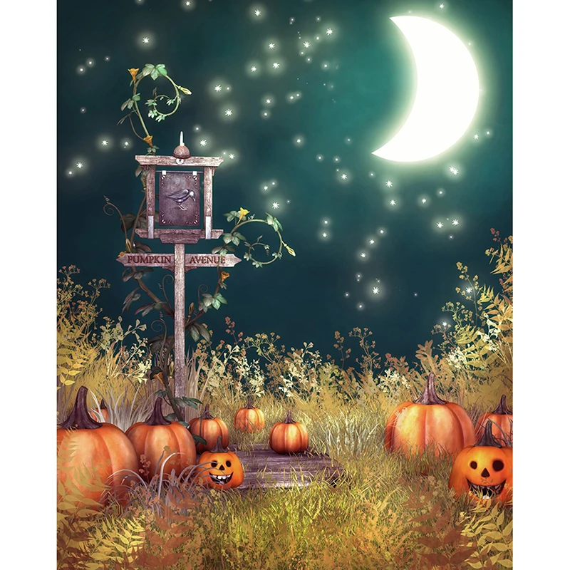 

Backdrop Halloween Pumpkin Field Moon Decoration Party Prop Vinly Cloth Wall Decor Birthday Party Pet Photography Background