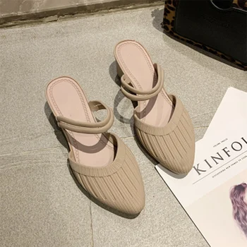 

Ladies Comfortable Mules 2020 Women Slippers Female Fashion Wedges Elegant Woman New Round Toe Pumps Women's Slides Mid Heels