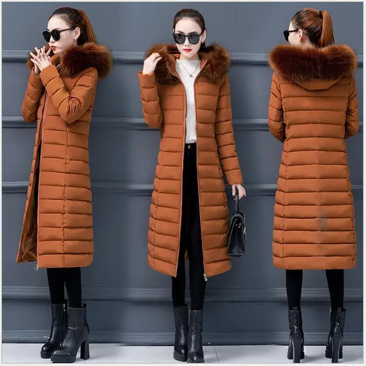 caramel colour Большие размеры 4XL, женские зимние пальто с меховым воротником, женская одежда с капюшоном, хлопковая стеганая зимняя куртка, X-Long, зимняя одежда, парки, женские 322 - Цвет: caramel colour