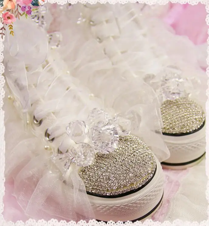 

Women Sneakers Shoes Women Flat Vulcanized Shoes Fashion Rhinestones Lace Trim 2019 Autumn New Fashion Casual Cute Shoes P138
