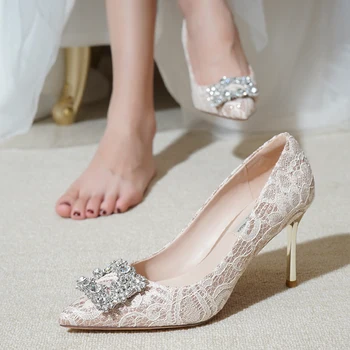 

Wedding Shoes Women 2019 New Mustard Wedding Shoes Bride Shoes Usually Wear Champagne High-heeled Wedding Dress Crystal Shoes
