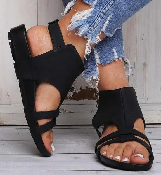 

T-Strap Fashion Wedges Rome Gladiator Women Sandals Low Flat With Buckle Strap Boho Shoes Back Strap Elegant Casual Sandals